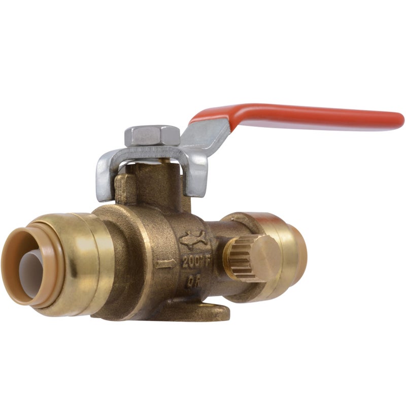 SharkBite 1/2 Inch Ball Valve With Drain Vent And Mounting Bracket, Push To Connect Brass Plumbing Fitting, PEX Pipe, Copper, CPVC, PE-RT, HDPE, 24615-0000LFA - Image 1